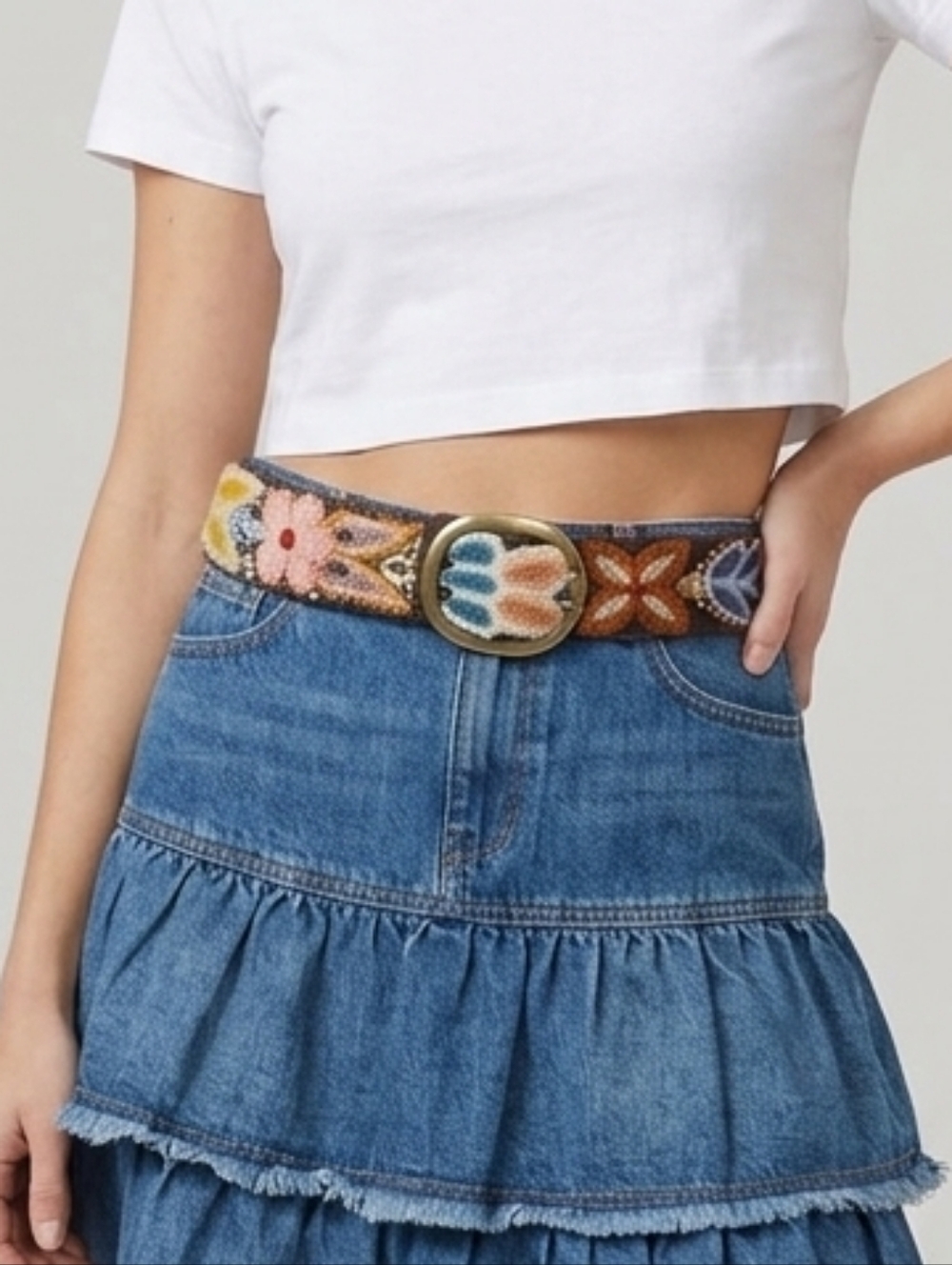 Pistil Embroidered Wool Belt Hand Made In Peru Size Medium Statement Belt Floral